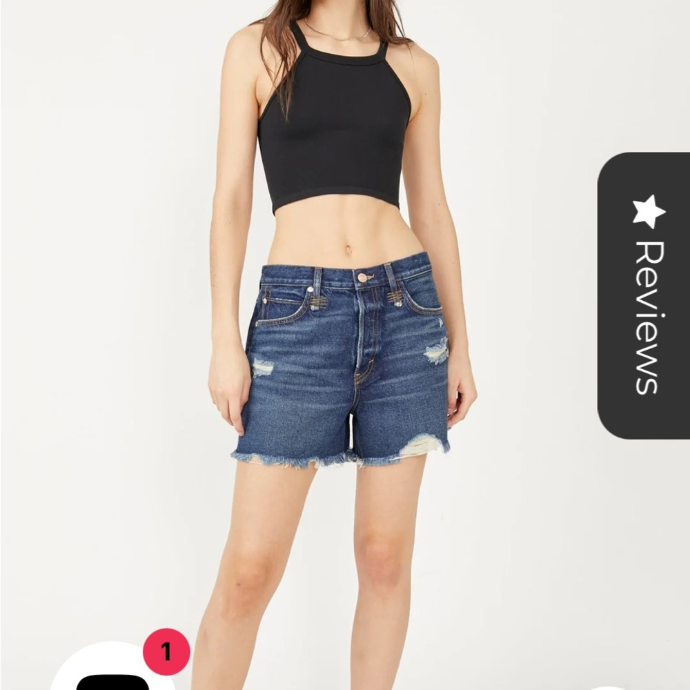 Free People Dark Blue Distressed Denim Jean Shorts